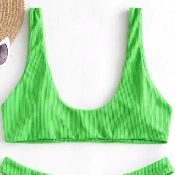 lime green ribbed high leg tank bikini swimsuit - Picture 2 of 3